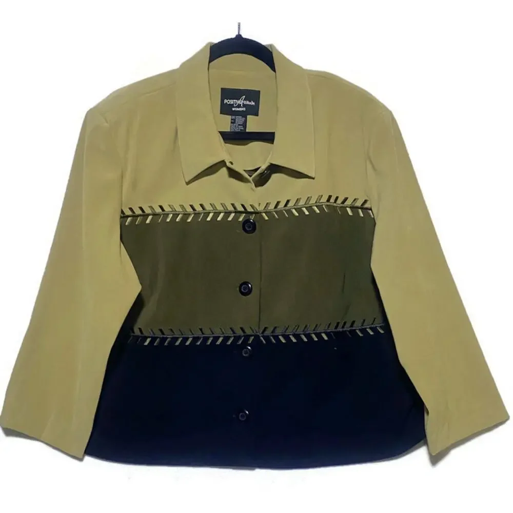 Positive Attitude Women's Blazer Jacket Size 18 Brown Black Button Up Suit